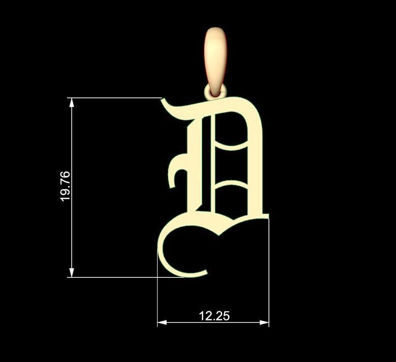 Initial Letters Pendant Olde English D 3D print model_4