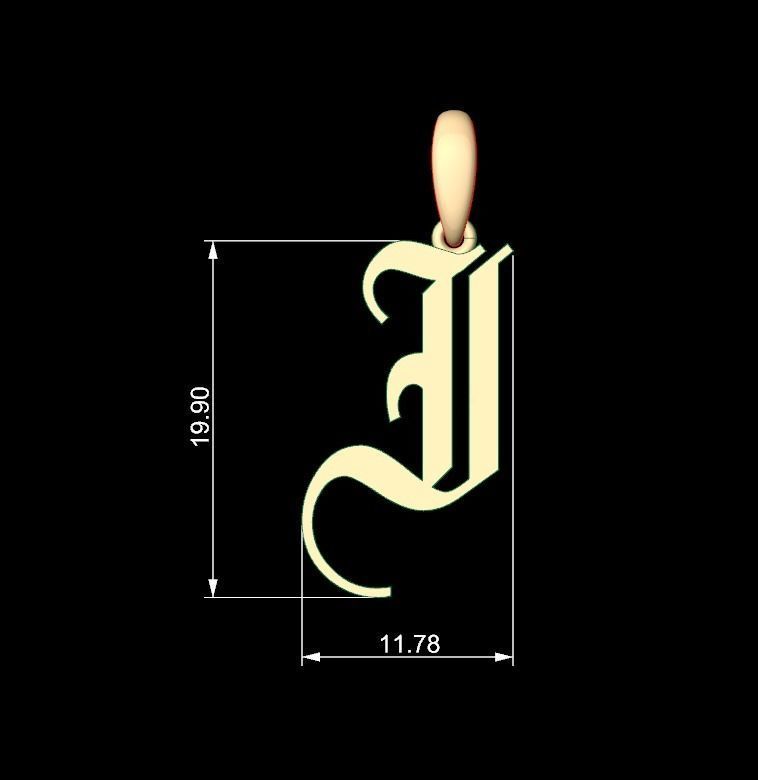 Initial Letters Pendant Olde English I 3D print model_4