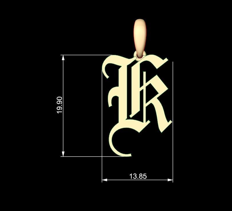 Initial Letters Pendant Olde English K 3D print model_4