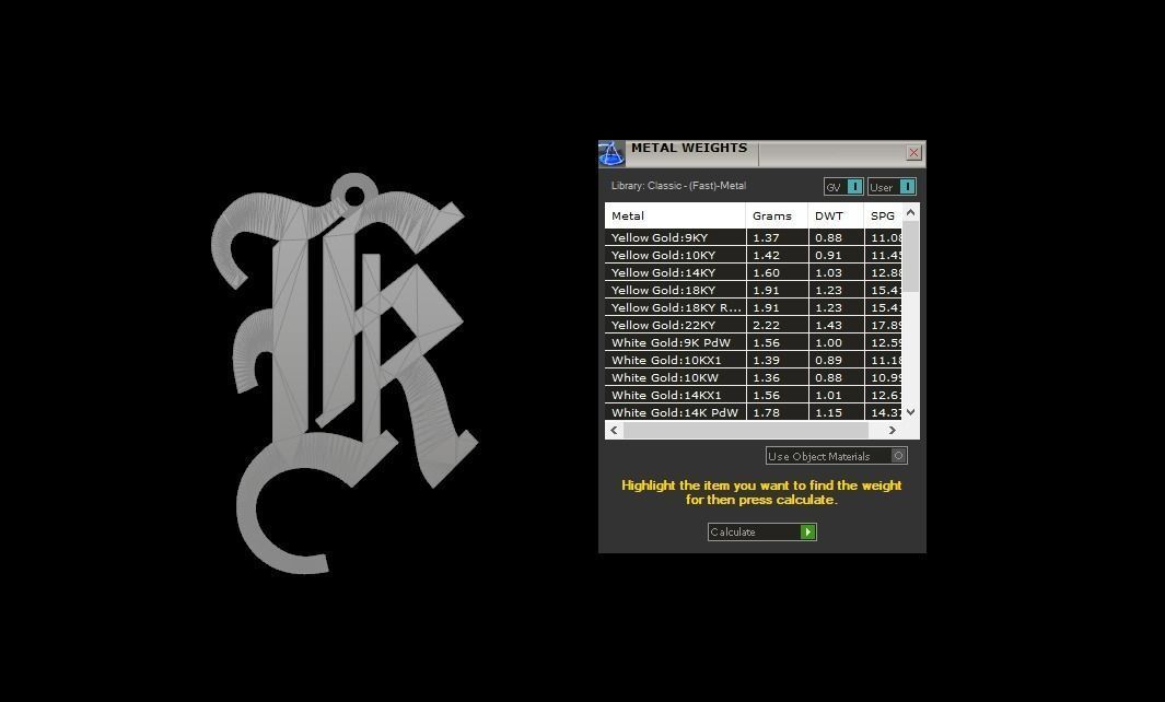 Initial Letters Pendant Olde English K 3D print model_7