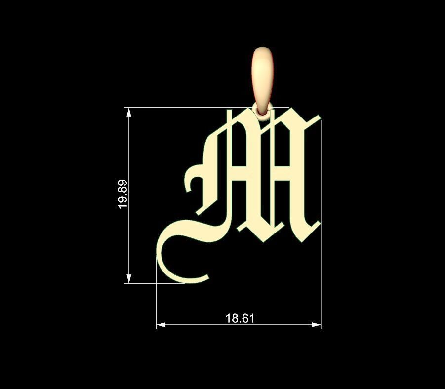 Initial Letters Pendant Olde English M 3D print model_4