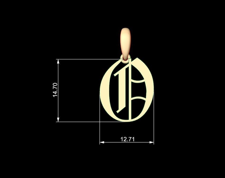 Initial Letters Pendant Olde English O 3D print model_4