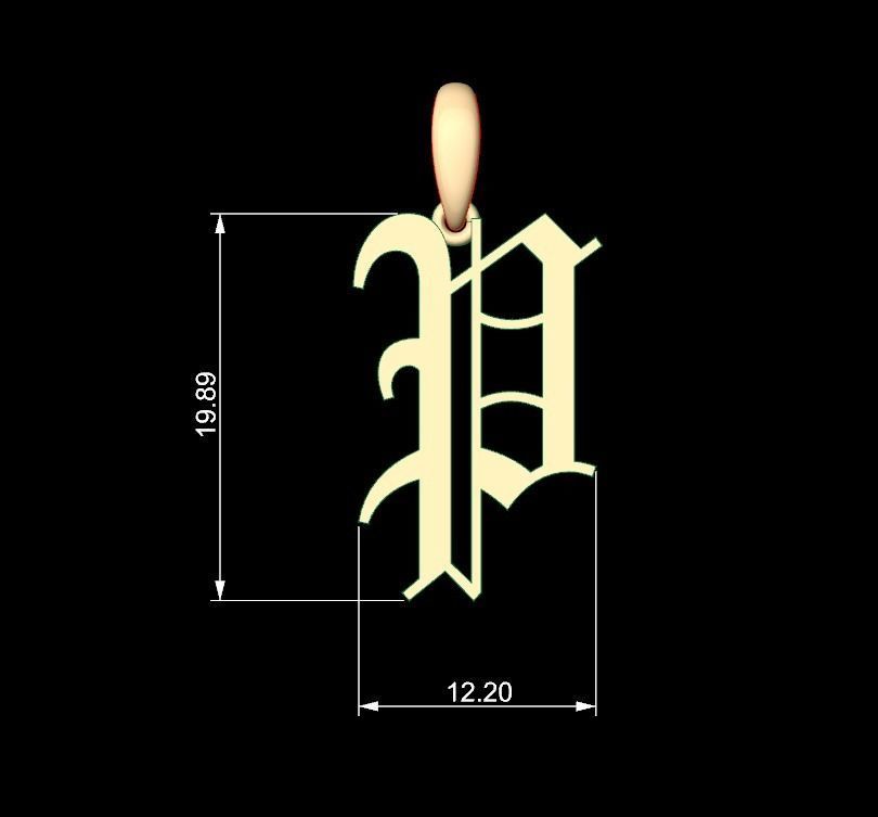 Initial Letters Pendant Olde English P 3D print model_4