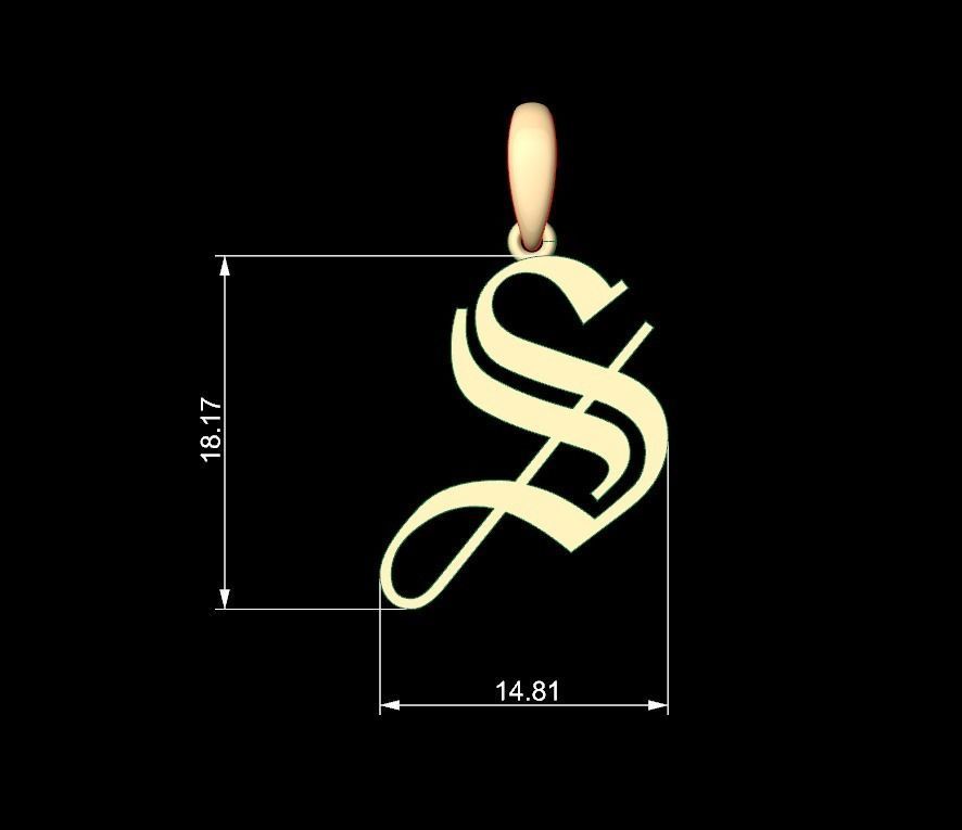 Initial Letters Pendant Olde English S 3D print model_4