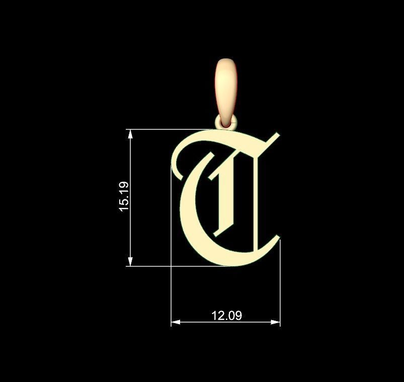 Initial Letters Pendant Olde English T 3D print model_4