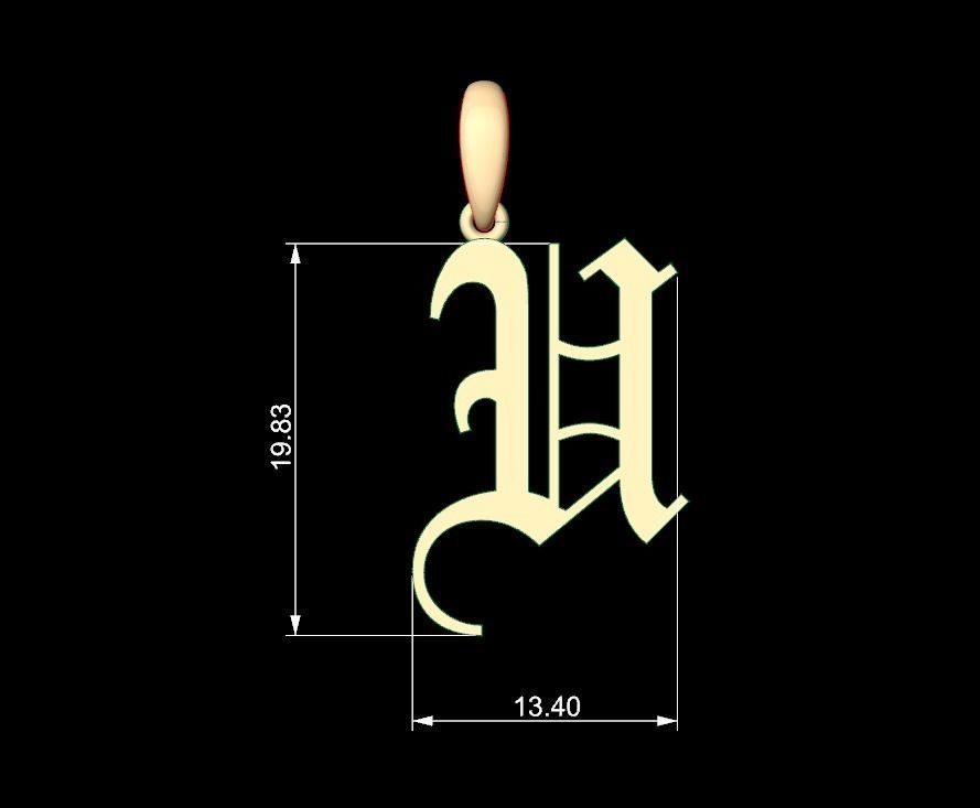 Initial Letters Pendant Olde English U 3D print model_4