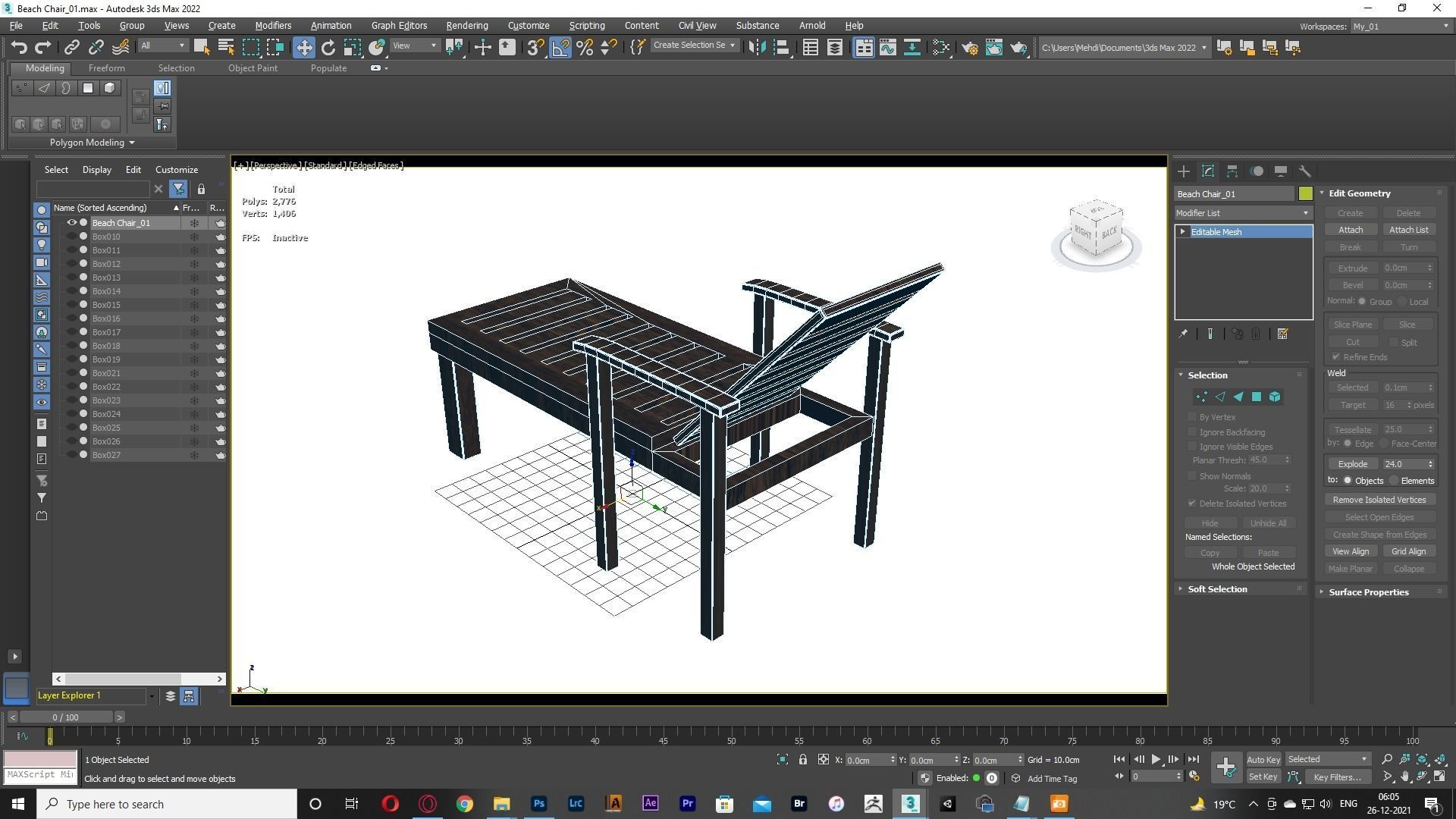 Beach Chair Low-poly 3D model_4