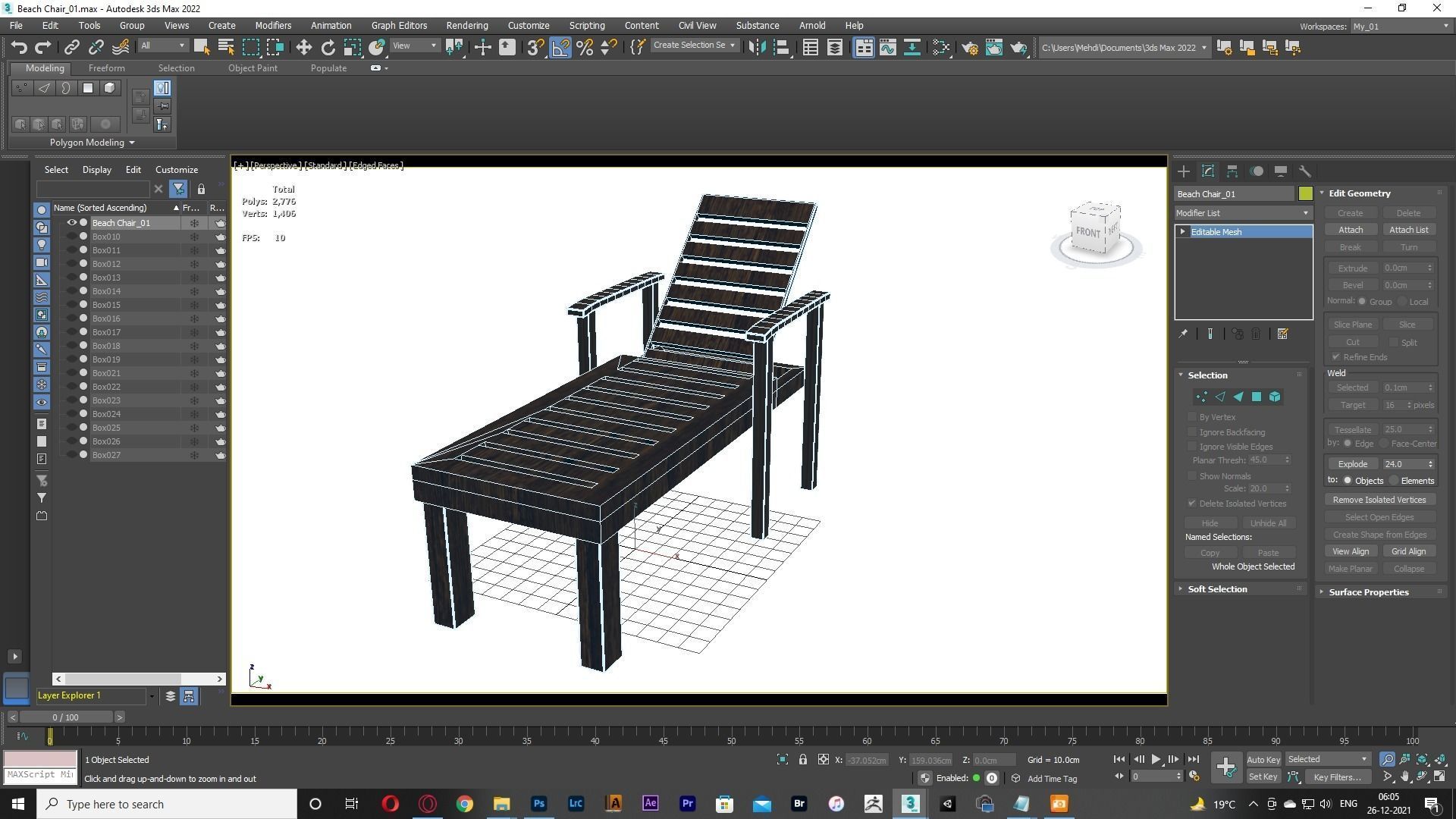 Beach Chair Low-poly 3D model_6