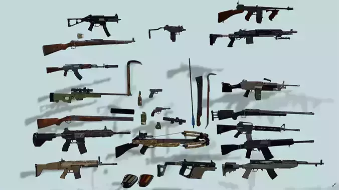 All guns pack and free fire and pubg guns Low-poly 3D model