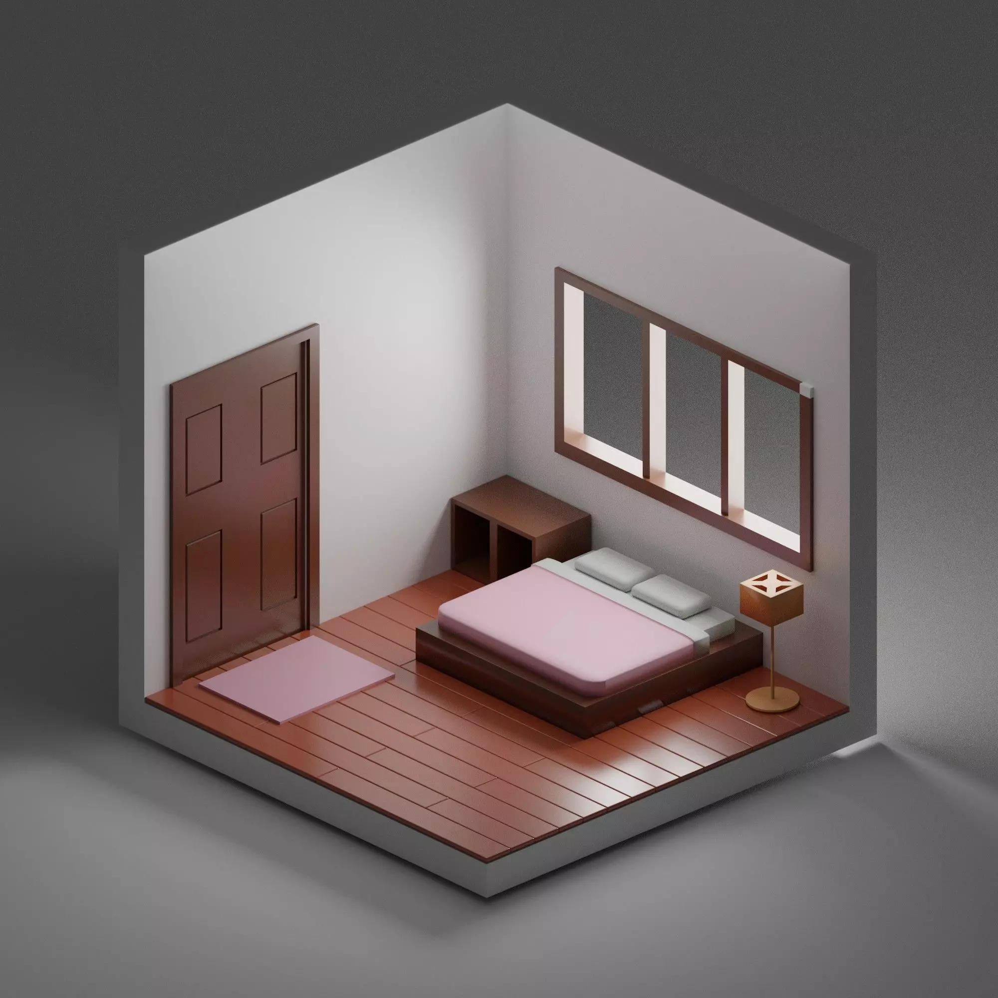 Isometric room Low-poly 3D model_0