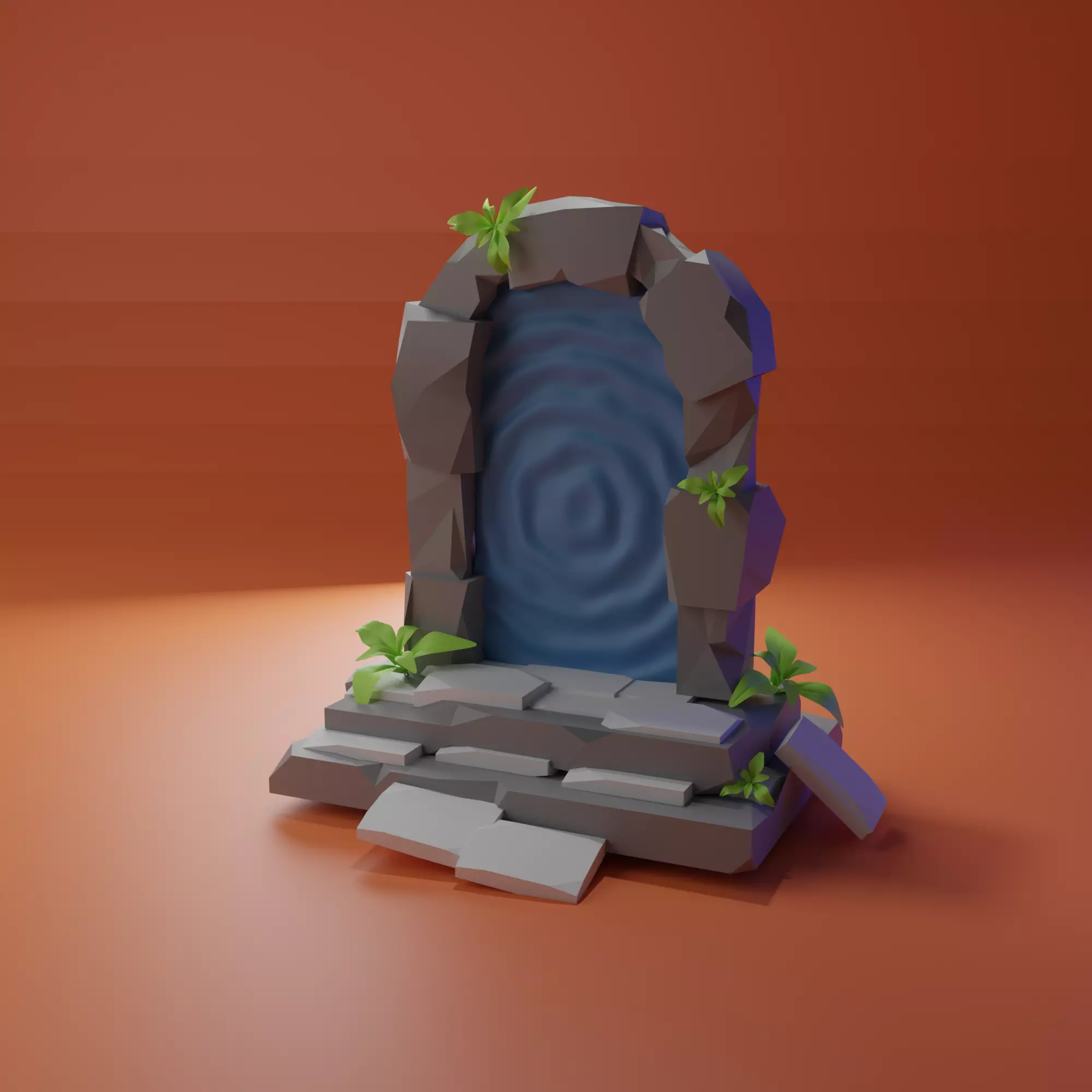 low poly Portal stone gate with hole in it Low-poly 3D model_0