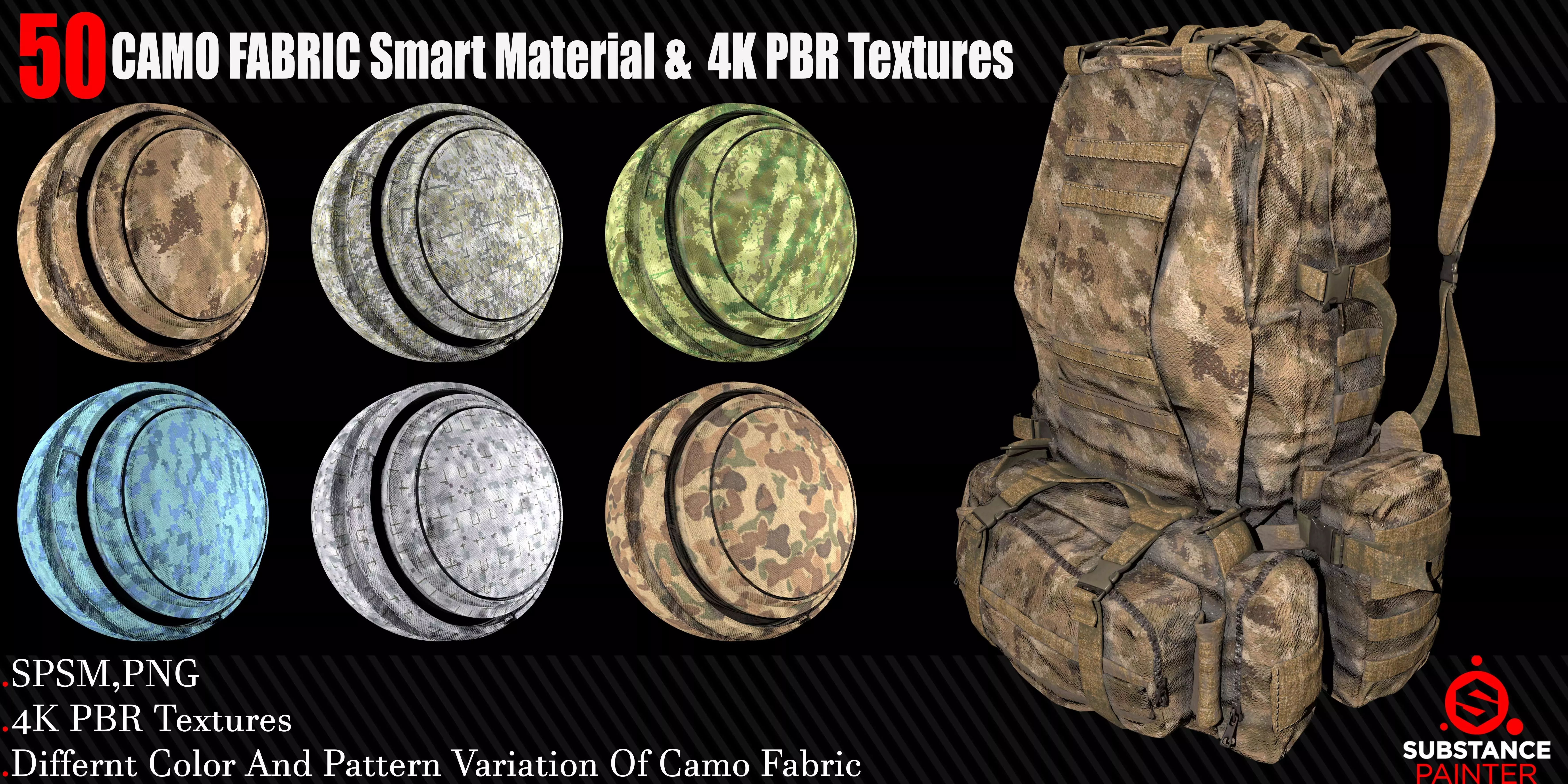 50 Camo Fabric Smart Material  4K PBR Texture Texture_0