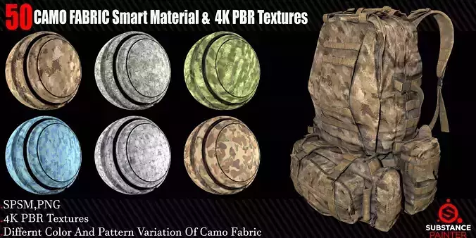50 Camo Fabric Smart Material  4K PBR Texture Texture