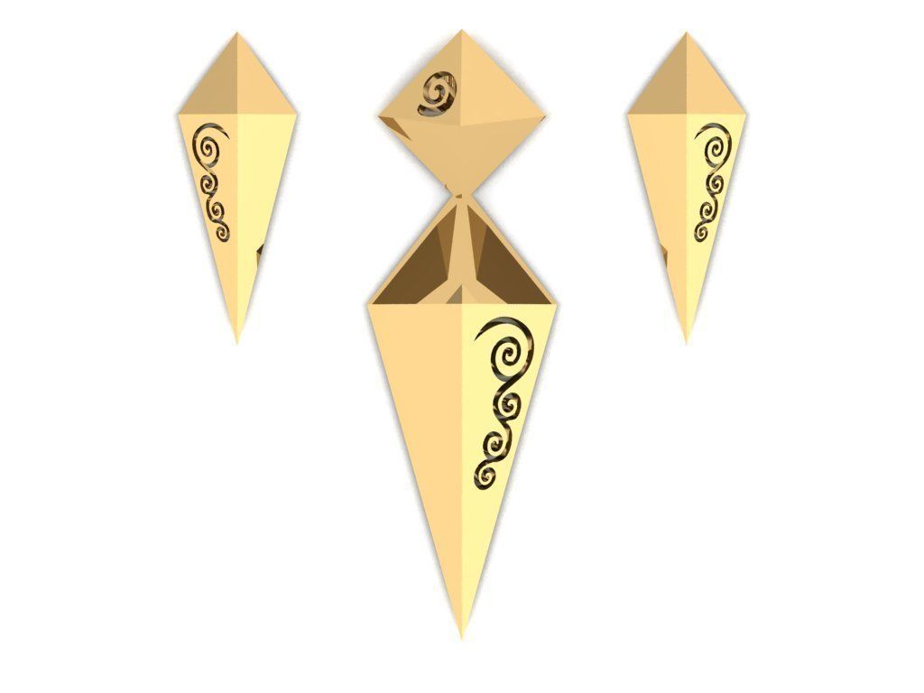 rhombic set gold plated triangular earrings 3D print model_23