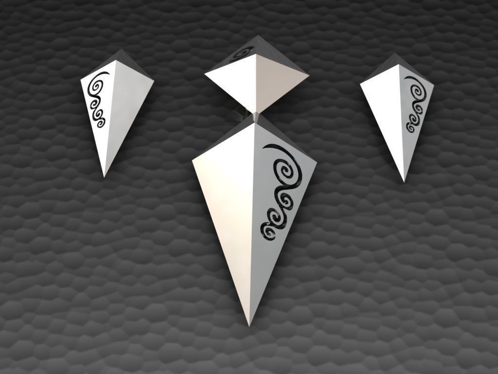 rhombic set gold plated triangular earrings 3D print model_7