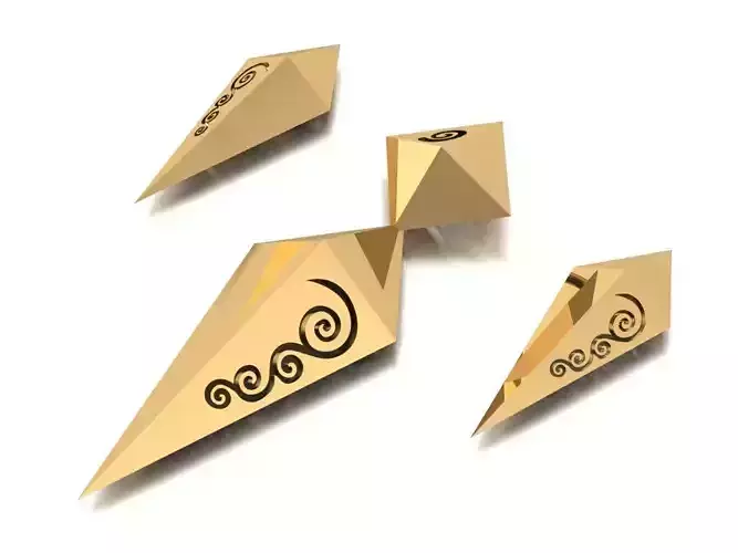 rhombic set gold plated triangular earrings 3D print model