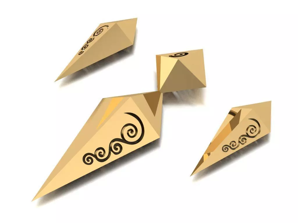 rhombic set gold plated triangular earrings 3D print model_0