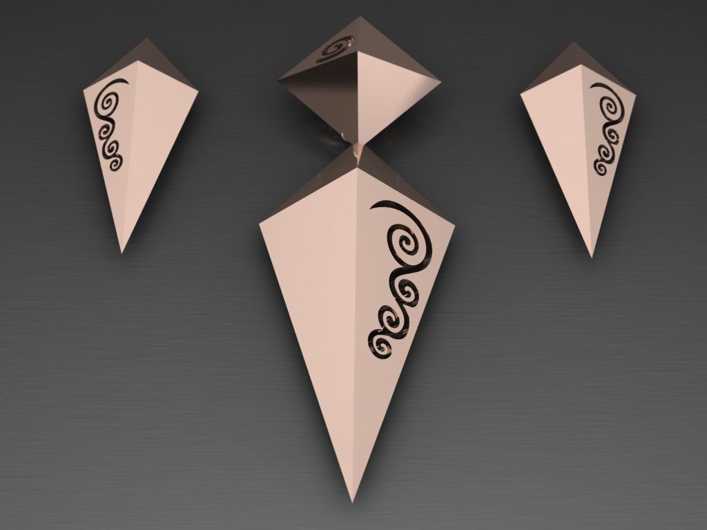 rhombic set gold plated triangular earrings 3D print model_27