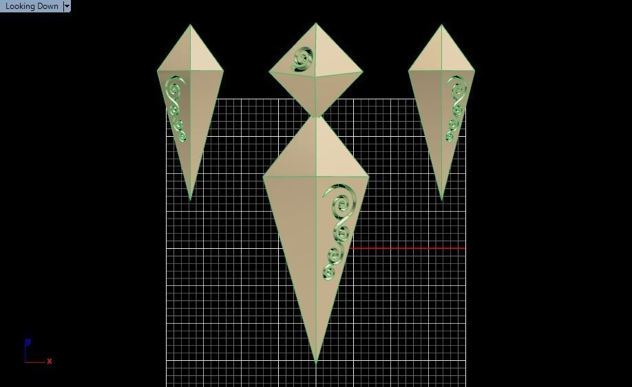 rhombic set gold plated triangular earrings 3D print model_22