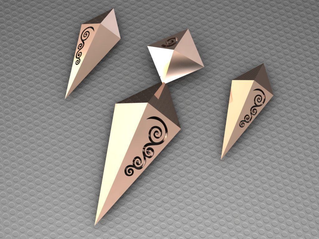 rhombic set gold plated triangular earrings 3D print model_1