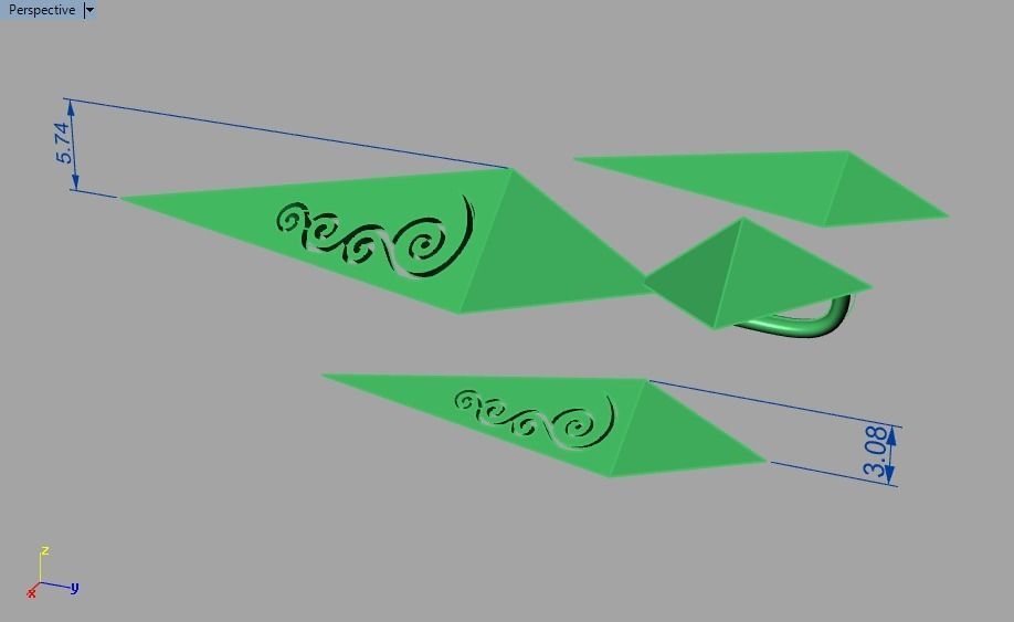 rhombic set gold plated triangular earrings 3D print model_12