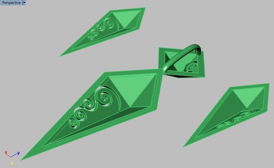 rhombic set gold plated triangular earrings 3D print model_16