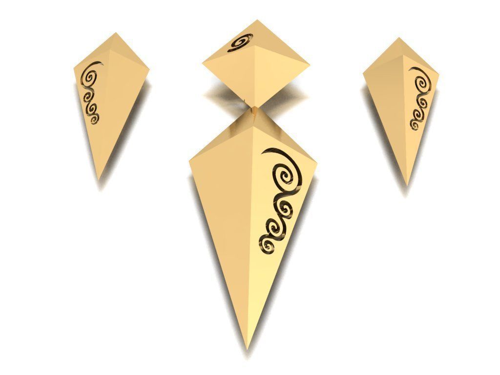 rhombic set gold plated triangular earrings 3D print model_3