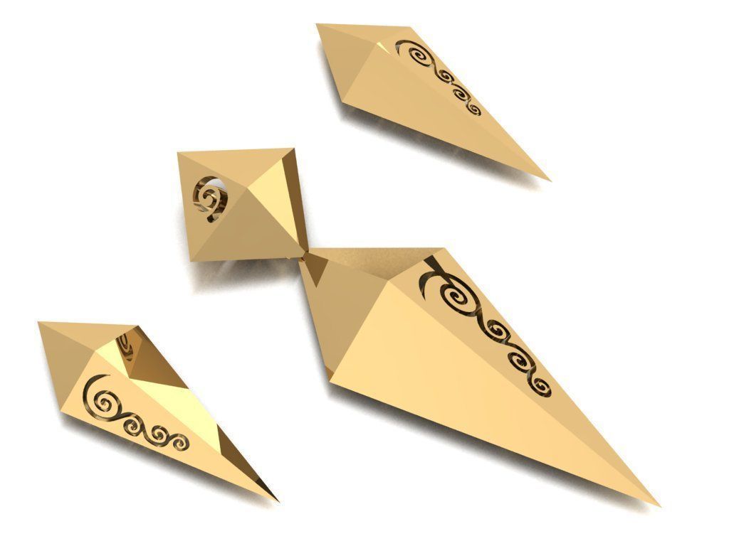 rhombic set gold plated triangular earrings 3D print model_2