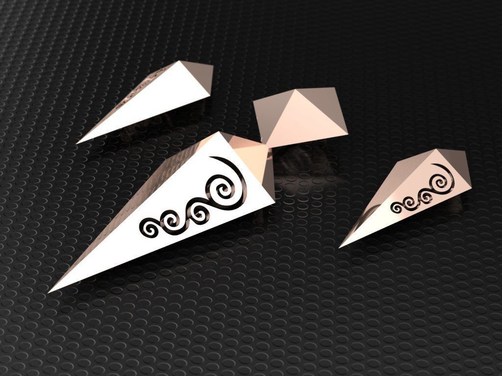 rhombic set gold plated triangular earrings 3D print model_19