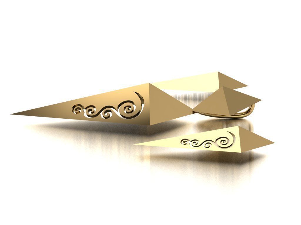 rhombic set gold plated triangular earrings 3D print model_24