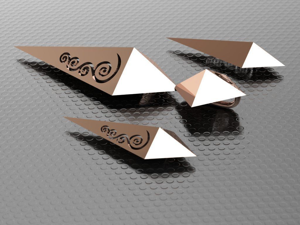 rhombic set gold plated triangular earrings 3D print model_4