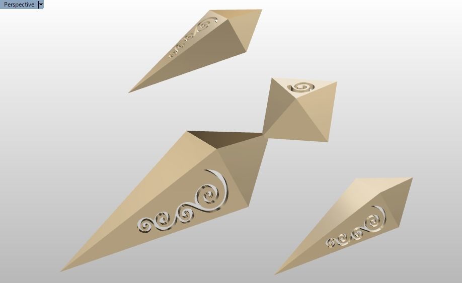 rhombic set gold plated triangular earrings 3D print model_14