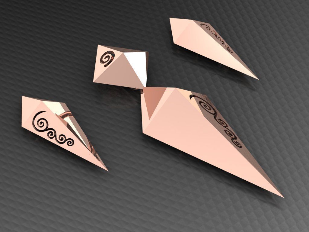 rhombic set gold plated triangular earrings 3D print model_26