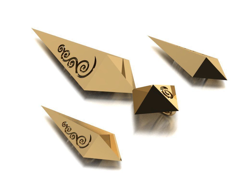 rhombic set gold plated triangular earrings 3D print model_25