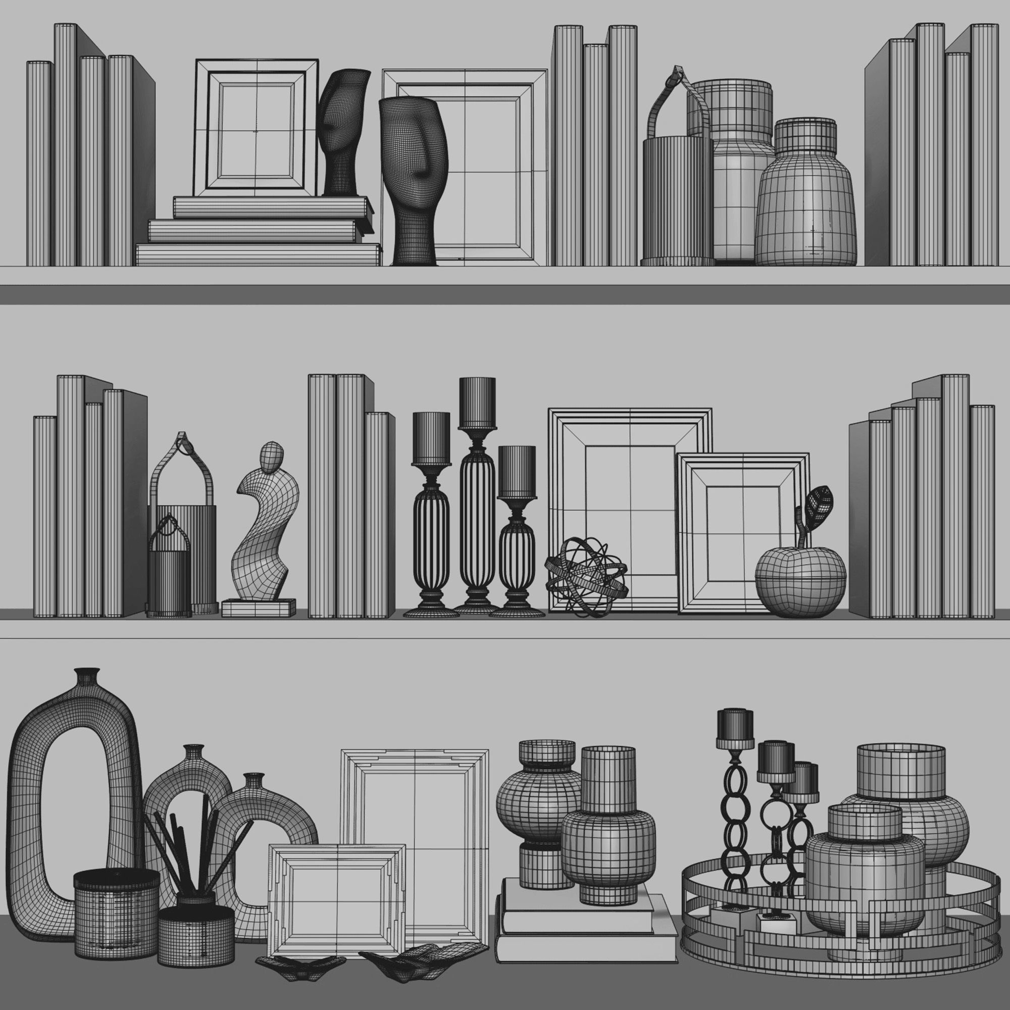 Decorative Set 37 White and gold books 3D model_3