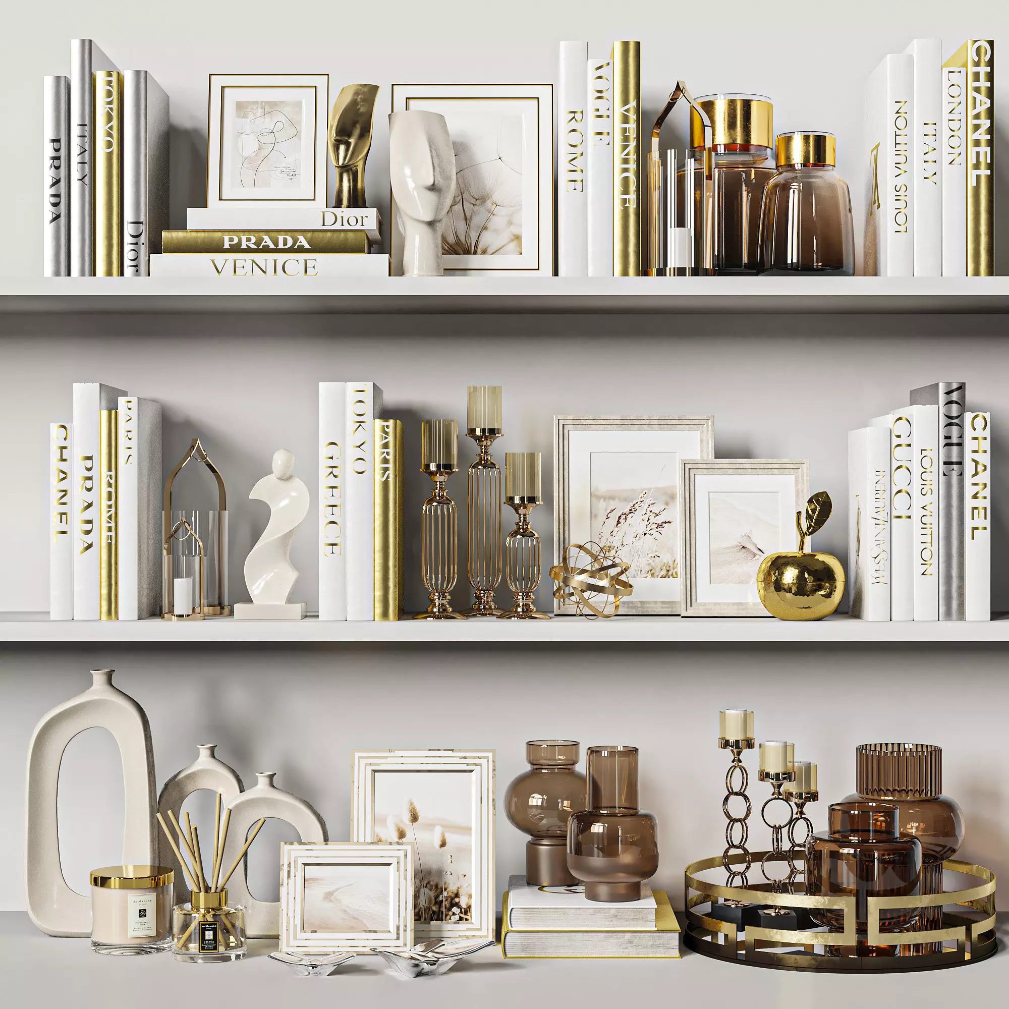 Decorative Set 37 White and gold books 3D model_0