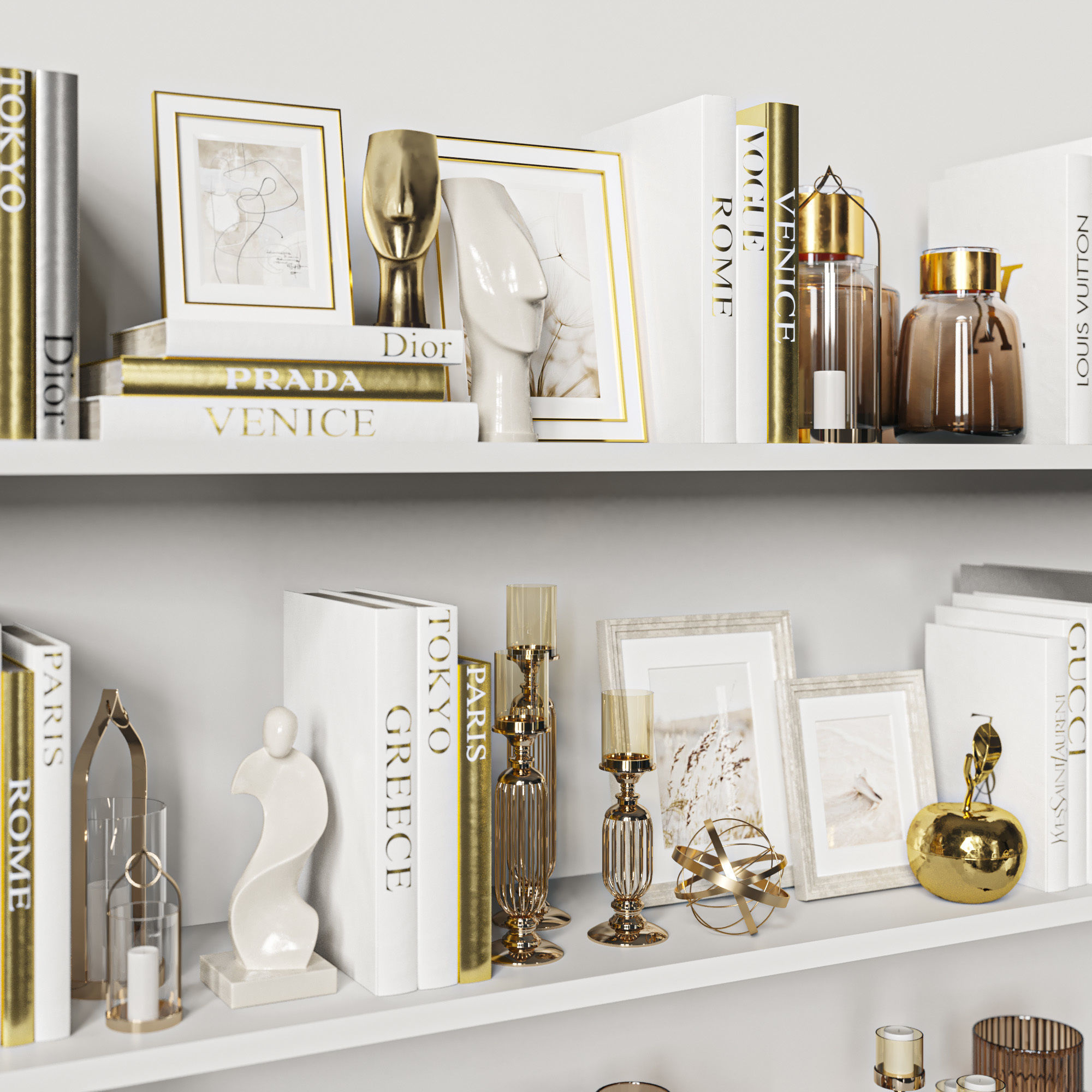 Decorative Set 37 White and gold books 3D model_1