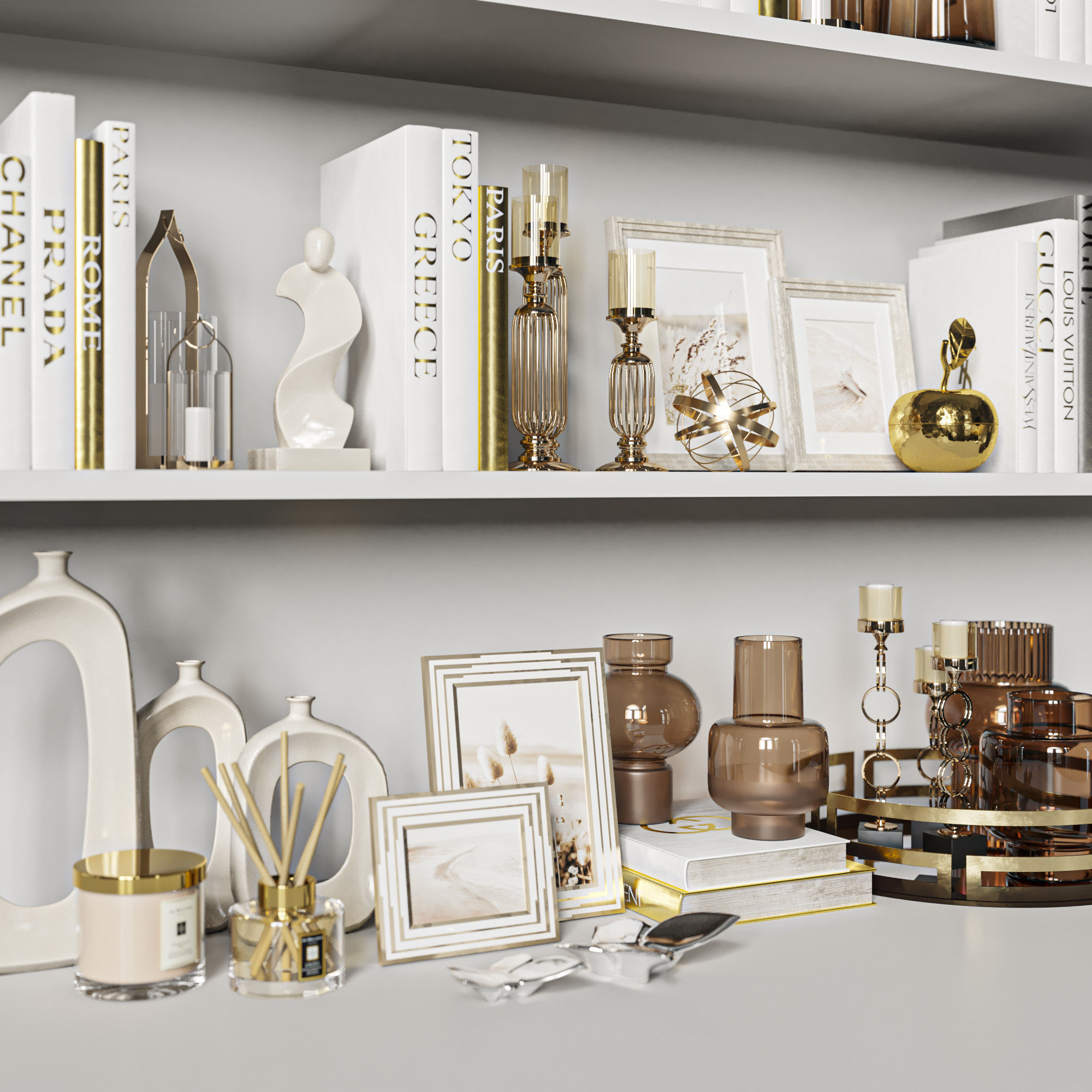 Decorative Set 37 White and gold books 3D model_2