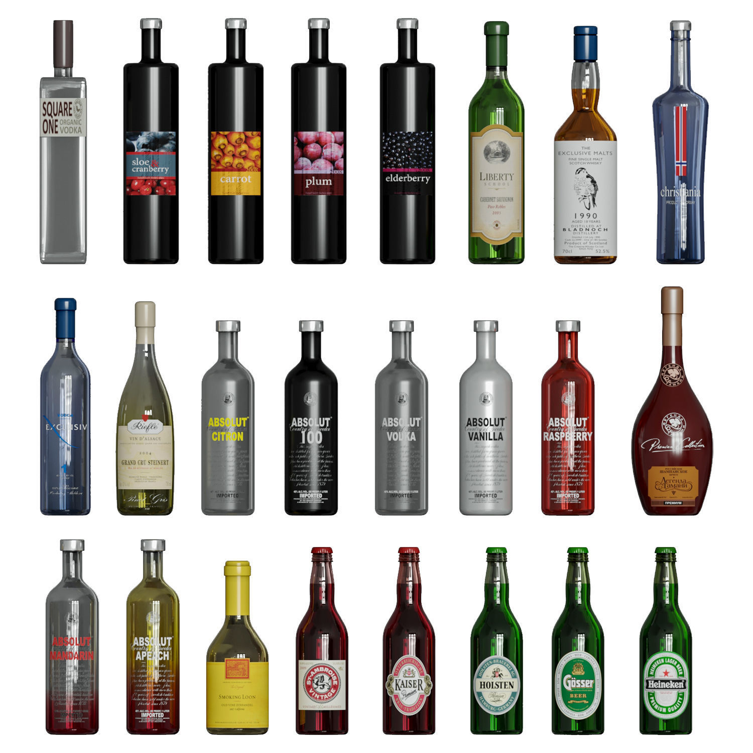 Drink Set 1 liquor bottles 3D model_1