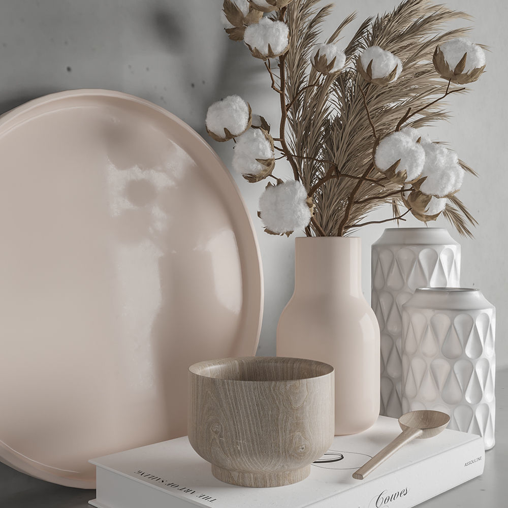 Decoration Set 22 Cotton and Vase 3D model_1