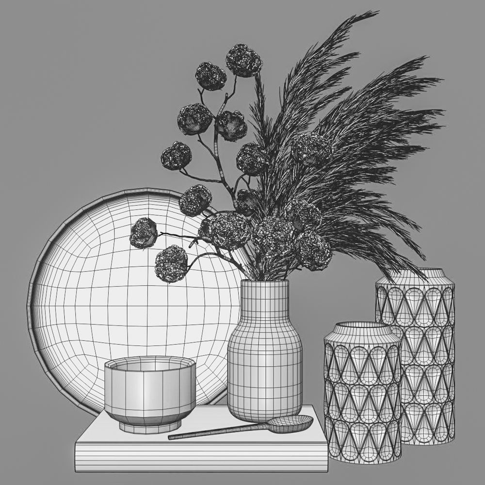 Decoration Set 22 Cotton and Vase 3D model_3