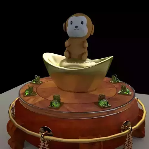 Chinese display stand with monkey doll 