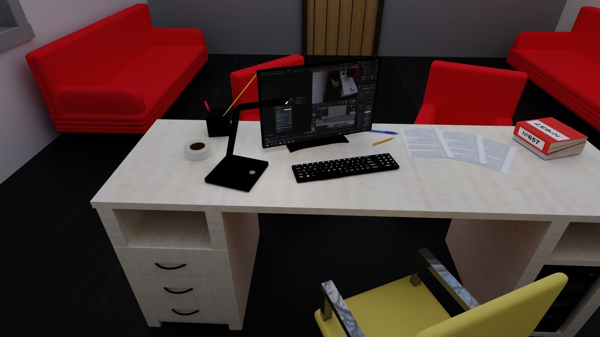3d office model without ceiling Low-poly 3D model_6