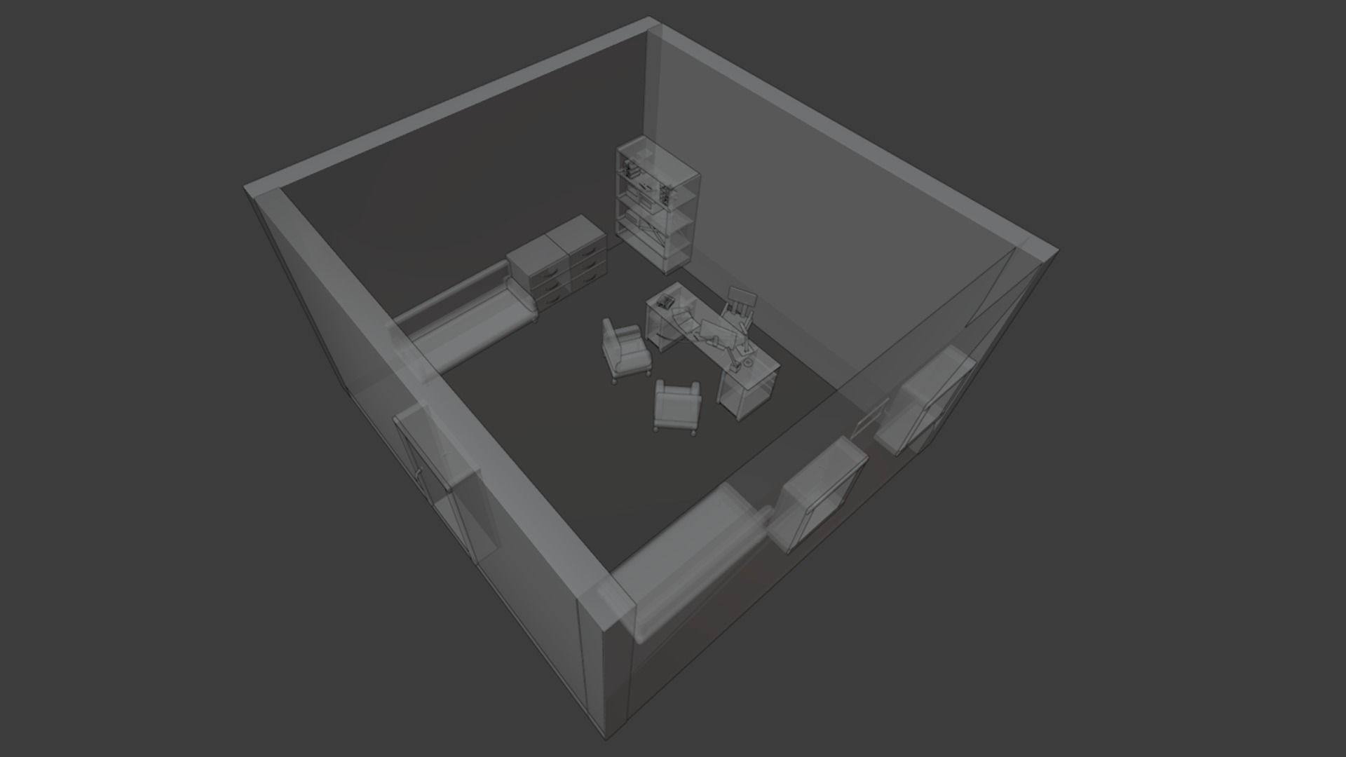 3d office model without ceiling Low-poly 3D model_4