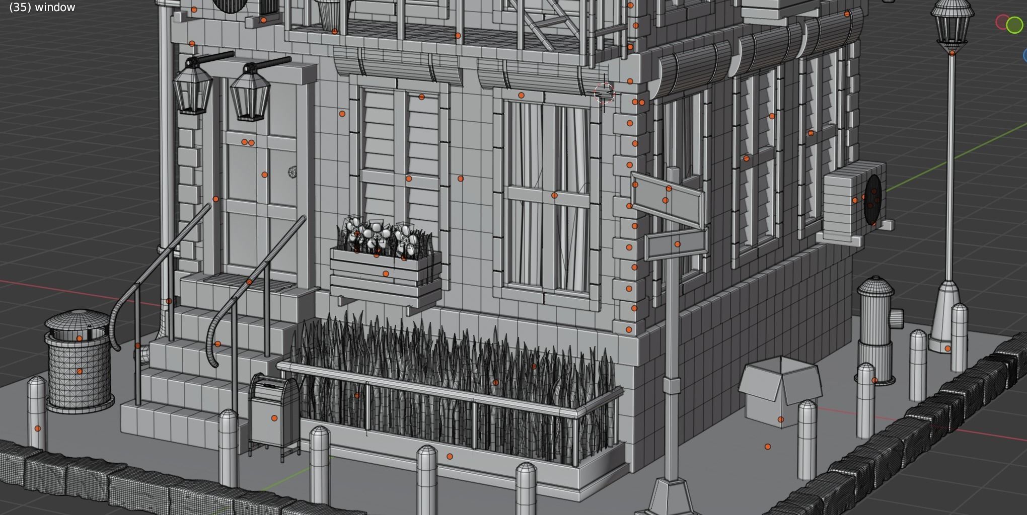 Brick European apartment building Low-poly 3D model_3