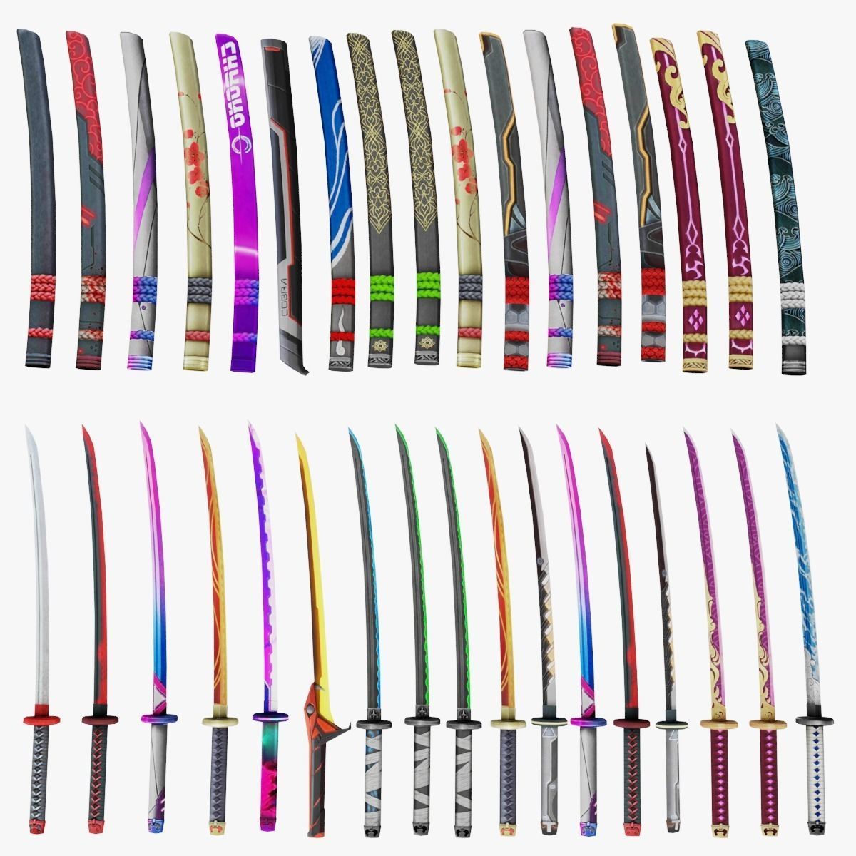 Katana sword Rifle Game Weapon 17x 3D model_1