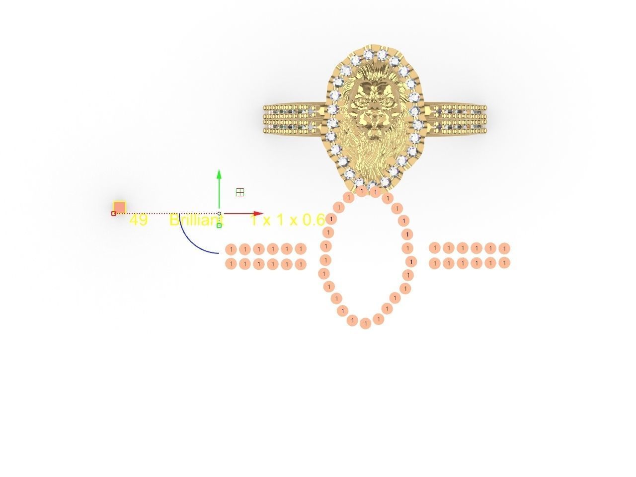 diamond lion head ring stl files verified 3D print model_5