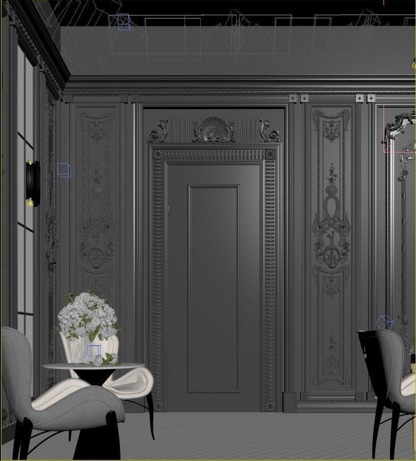 Classic Dining Room Design - Black design 3D model_14
