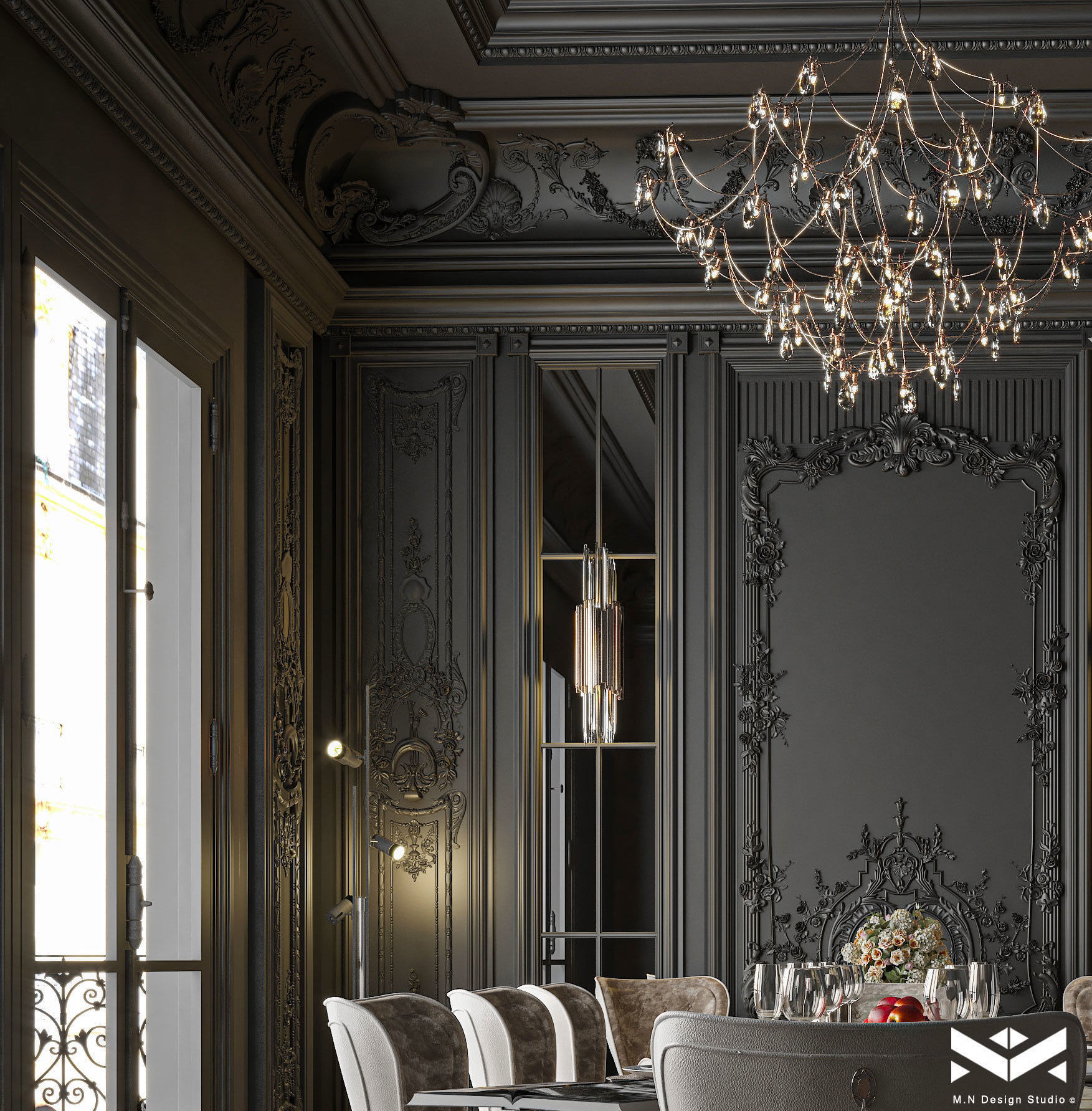 Classic Dining Room Design - Black design 3D model_8