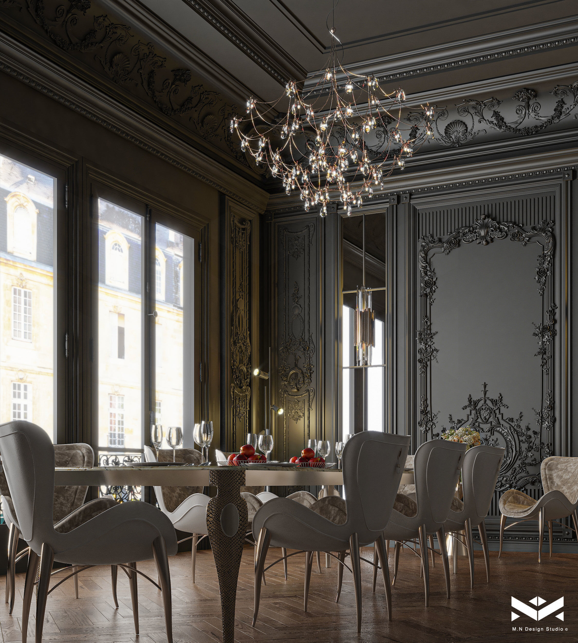 Classic Dining Room Design - Black design 3D model_7